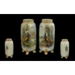 Royal Worcester Signed and Hand Painted Pair of Reticulated Vases, Standing on Four Feet with