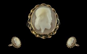 Large Cameo 9ct Gold Ring. Impressive Cameo Ring Set In 9ct Gold. Ring Size O. 4,2 grams.