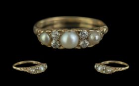 18ct Gold - Attractive Diamond and Seed Pearl Set Dress Ring, Gallery Setting. Marked 18ct to