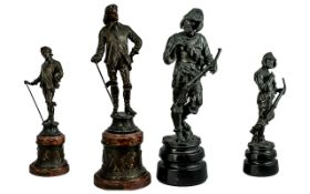 French 19th Century Pair of Spelter Figures on Rotating Bases. Each Depicting Soldiers In Historical