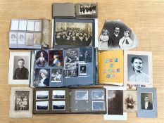 Box of Ephemera, including stamps, large scrapbook. album of photographs from wartime, topographical