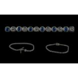 18ct White Gold - Top Quality Blue Sapphire and Diamond Set Tennis Bracelet, Full Hallmark for