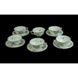 Herand Hungarian Superb Handpainted Porcelain 11 Piece Tea Service - Comprising 6 Cups 'Large' and 5