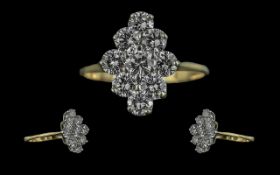 18ct Gold - Superb Quality Modern Nine Stone Diamond Set Ring. Not Marked Tests 18ct - 750. The Nine