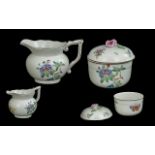 Herand - Hungarian Pair of Large Hand Painted Milk Jug and Lidded Sugar Bowl, Decorated In Painted