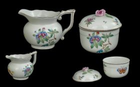 Herand - Hungarian Pair of Large Hand Painted Milk Jug and Lidded Sugar Bowl, Decorated In Painted
