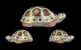 Royal Crown Derby Paperweight in the form of a Tortoise, with gold stopper. In good condition.