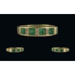 18ct Gold Pleasing Quality Emerald and Diamond Set Ring - Full Hallmark To Interior Of Shank. The