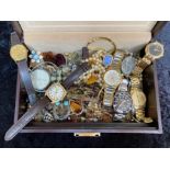 Collection of Costume Jewellery housed in a jewellery box, including pearls, chains, pendants,