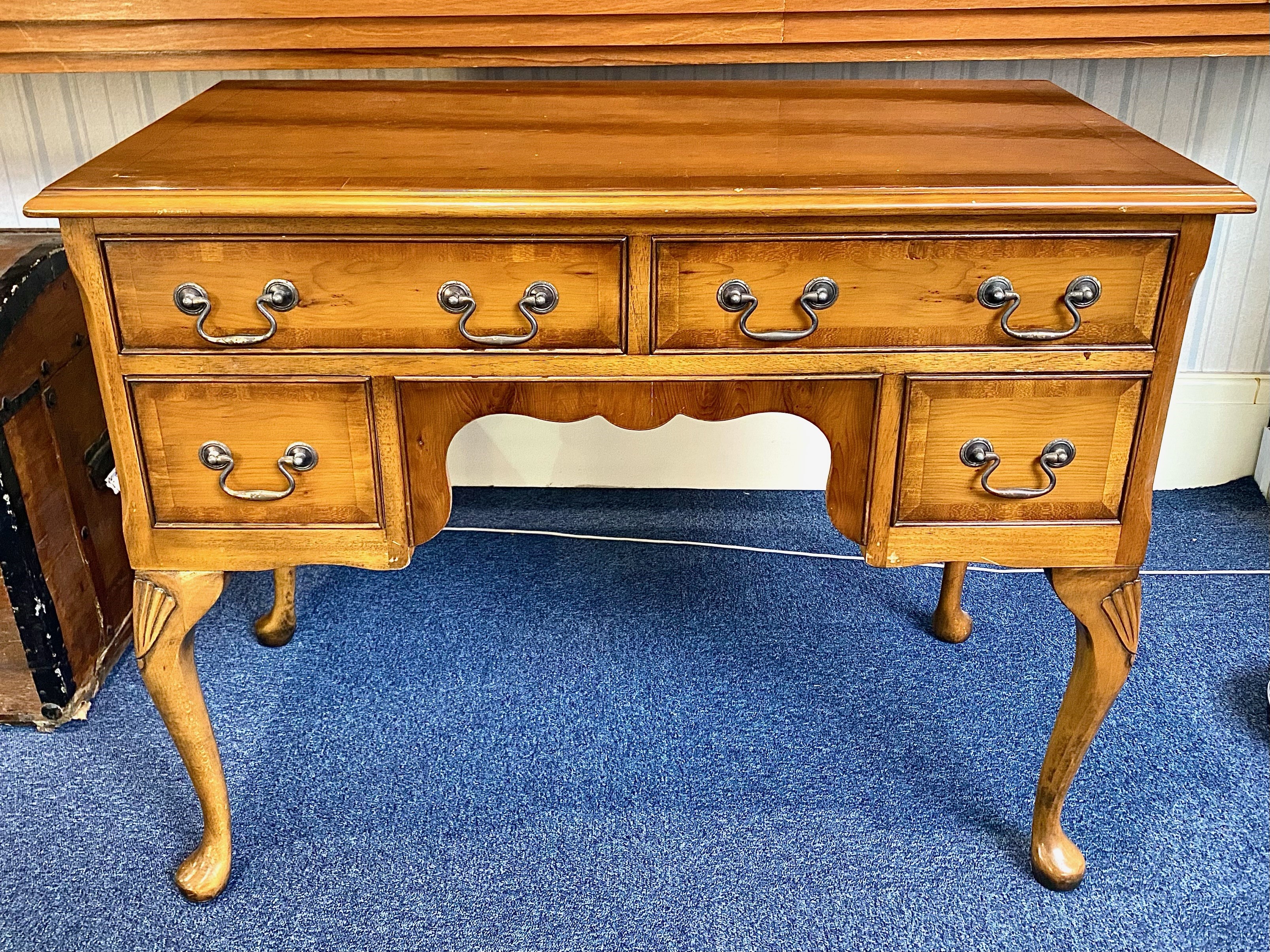 Yew Wood Ladies Desk, two large drawers over two smaller drawers. 38'' wide x 20'' deep x 30'' high. - Image 2 of 3