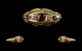 Antique Period Attractive 18ct Gold Ruby and Diamond Set Dress Ring, with full hallmark for