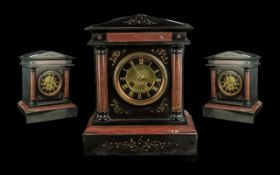 Belgium Slate Mantle Clock, architectural design, black chapter design with Roman numerals, French