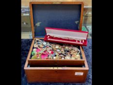 Box of Good Quality Costume Jewellery, housed in a wooden jewellery box, comprising vintage stone