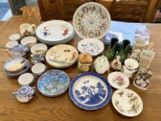 Box of Collectible Porcelain & Pottery, including Staffordshire wall plates, Royal memorabilia,
