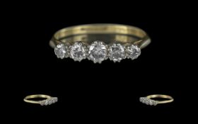18ct Gold & Platinum 5 Stone Diamond Set Ring, marked 18ct and platinum to interior of shank. The