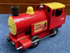 1950s Triang Puff - Puff Train in red and yellow; 17 inches (42.5cms) long x 9 inches (22.5cms)