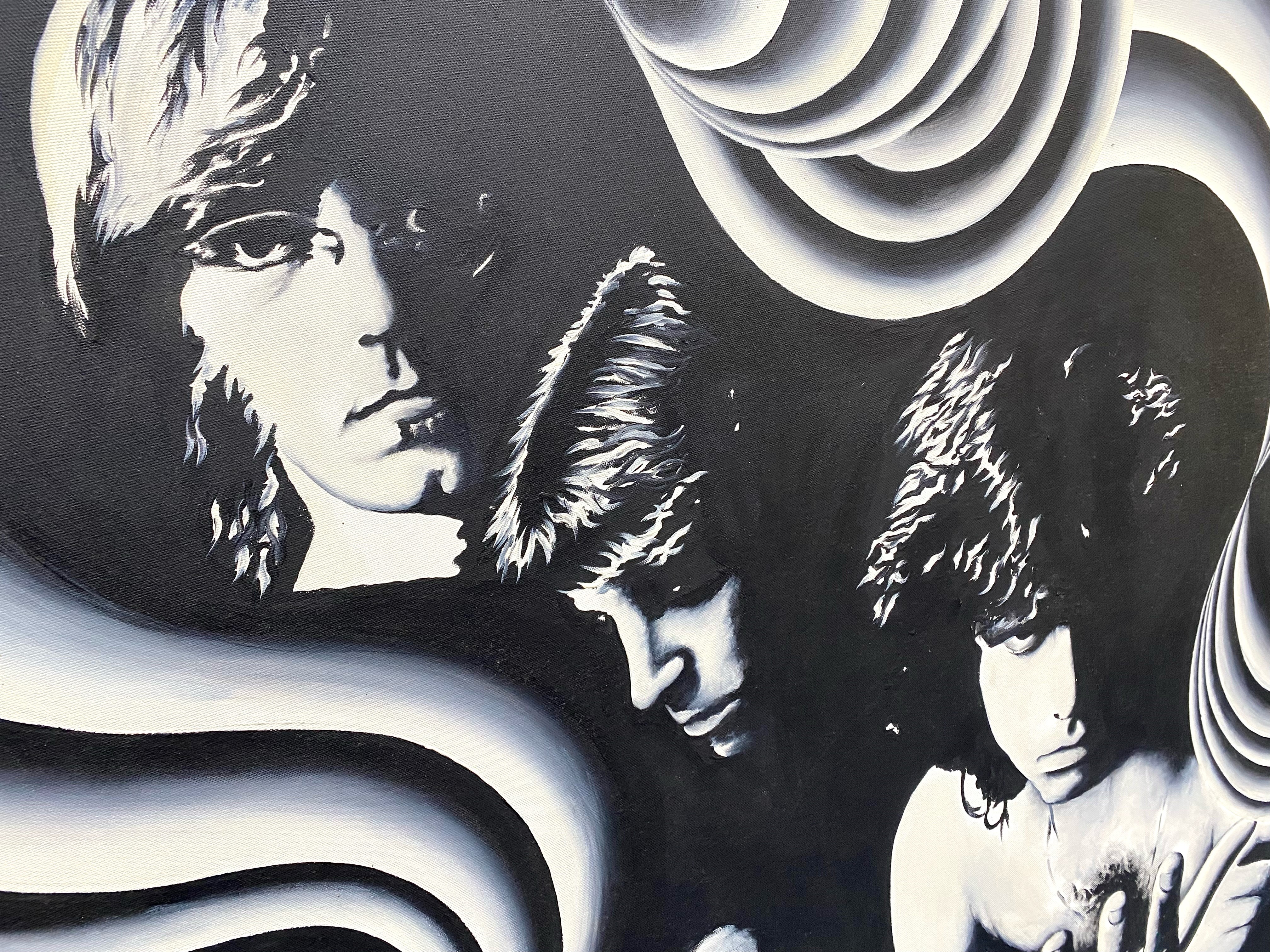 Large Black & White Original Painting Of The Doors By OBZ - This was gifted to the current vendor on - Image 2 of 2