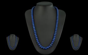 Lapis Lazuli Beaded Necklace. Early to Mid Century Lapis Necklace, Vibrant Colour, Screw Back. 24