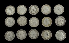 Misc Collection of Edwardian - Edward VII Silver Shillings, Mostly Fine. ( 15 ) Edward VII Silver