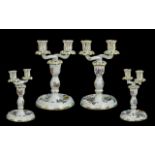 Herend Hungarian Superb Quality Pair Of Handpainted Porcelain Candlesticks - Beautifully Decorated
