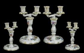 Herend Hungarian Superb Quality Pair Of Handpainted Porcelain Candlesticks - Beautifully Decorated