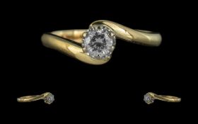 Ladies 18ct Gold Modern Single Stone Diamond Set Ring - Full Hallmark To Interior Of Shank. The \