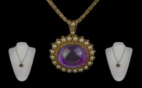 Mid Victorian Period 1856 - 1860 Superb 18ct Gold Amethyst and Seed Pearl Set Pendant. Not Marked