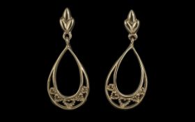 Ladies - Boxed Pair of 9ct Gold Open worked Earrings. In Unworn / As New Condition. Hoop Design.