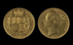 Queen Victoria 22ct Gold Young Head - Shield Back Full Sovereign, Date 1853. Heavily Surface