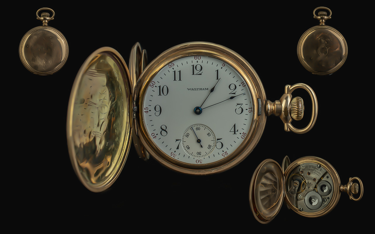 Waltham Gold Filled Full Hunter 15 Jewels Key-less Pocket Watch, Guaranteed to be of Two Plates of