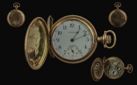 Waltham Gold Filled Full Hunter 15 Jewels Key-less Pocket Watch, Guaranteed to be of Two Plates of