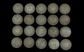 20 Victorian Silver Half Crowns. Dates 1893, 1900, 1899, 1897, 1898, 1896, 1894, 1901 & 1895.