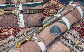 Decorative Oriental Fantasy Display Sword, with crucifix handle with jewel and snake design and