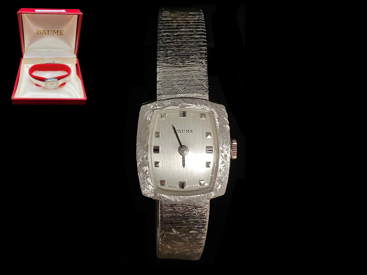 A Baume Ladies Stainless Steel Wrist Watch in fitted box. Manual wind.