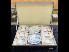 Aynsley Boxed Teaset, 'Wild Tudor', comprising six cups and saucers on a white ground with a