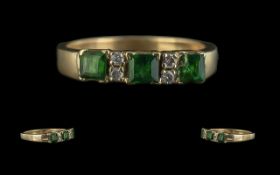 Ladies 18ct Gold Attractive Emerald and Diamond Set Ring - Not Marked but Tests 18ct Gold. The Three