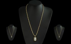18ct Yellow Gold Mother of Pearl Set Pendant - Attached to a Superior Quality 9ct Gold Long Chain,