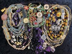 Collection of Vintage Costume Jewellery, comprising brooches, pearls, bangles, beads, watches, etc.