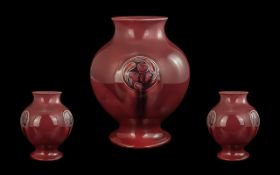 William Moorcroft Signed Large Bulbous Shaped Mottled Glaze Flamminian Ware Vase of Rich Ruby