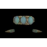 Ladies 9ct Gold - Attractive 3 Stone Opal Set Ring. Full Hallmark to Shank. Opals of Pleasing
