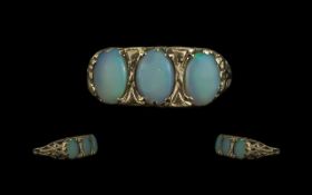 Ladies 9ct Gold - Attractive 3 Stone Opal Set Ring. Full Hallmark to Shank. Opals of Pleasing