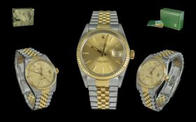 Rolex - Oyster Perpetual 18ct Gold and Steel Date-Just Chronometer Gents Wrist Watch, Lugs Marked