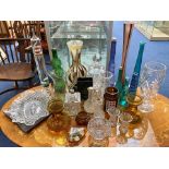 Two Boxes of Assorted Glass Items, including vases, Troika style vase, dishes, jugs, rose bowls,