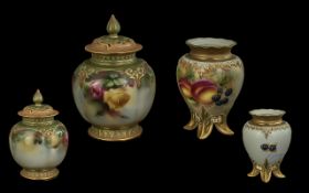 Royal Worcester Signed Handpainted Small Fruits Vase, raised on four feet. Signed Roberts, date