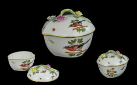 Herand Hungarian Superb Handpainted Porcelain Lidded Bon Bon Dish - Beautifully Decorated In Painted