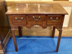 19th Century Mahogany Occasional Table, three drawers, shaped design below, raised on four square
