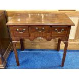 19th Century Mahogany Occasional Table, three drawers, shaped design below, raised on four square