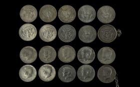 Ten Kennedy Silver Half Dollar Coins - Dated 1964.