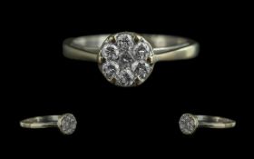 18ct White Gold Seven Stone Diamond Set Cluster Ring, full hallmark to interior of shank. The