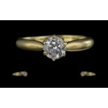 18ct Gold - Good Quality Single Stone Diamond Set Ring. Full Hallmark for 750 to Interior of